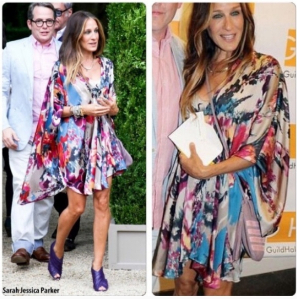 Maisie Lenore Blue Pink Floral Long Sleeve Kimono Tunic Dress